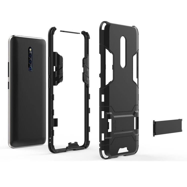Shockproof PC + TPU phone case with holder, black with cutouts and mounting support