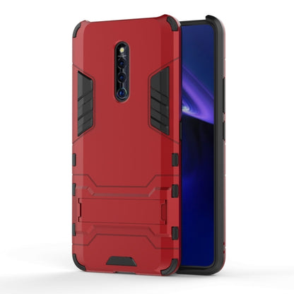 Shockproof PC + TPU phone case with holder, red rugged protective cover