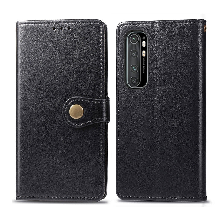 Black leather-style flip phone case with magnetic snap and camera cutout for Note 10 Lite