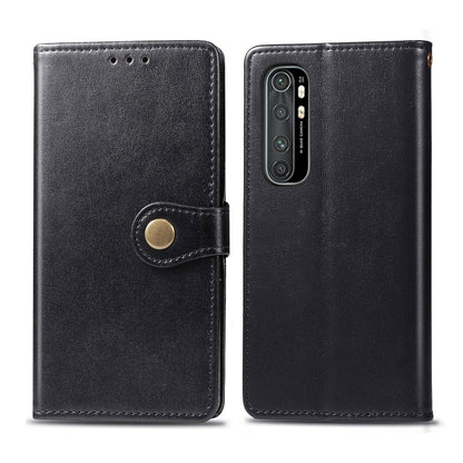 Black leather-style flip phone case with magnetic snap and camera cutout for Note 10 Lite