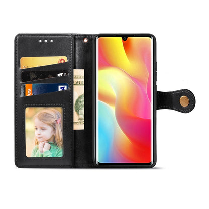 Black wallet phone case with card slots, photo window, and flip cover for Note 10 Lite
