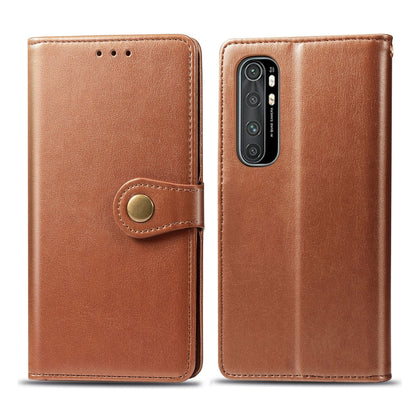 Brown leather wallet phone case with card slot, photo window, and magnetic buckle
