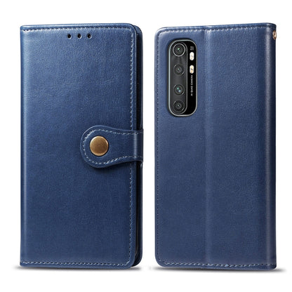 Blue leather wallet phone case with card slot, photo window, and magnetic buckle closure