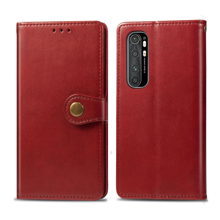 Red leather wallet phone case with card slot, photo window, and magnetic buckle closure