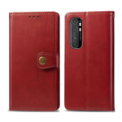 Red leather wallet phone case with card slot, photo window, and magnetic buckle closure