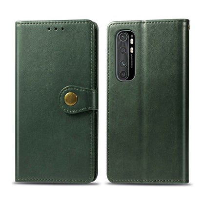 Green leather wallet phone case with card slot, photo window, and magnetic buckle closure