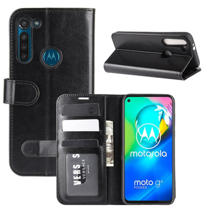 Black flip wallet case with card slots, phone secured in protective cover