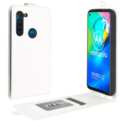 White leather vertical flip phone case with card pockets and camera cutout