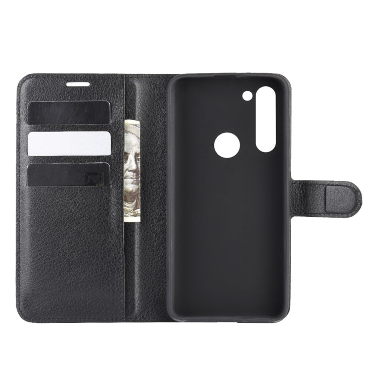 Black wallet flip case showing interior card pockets and phone back protection