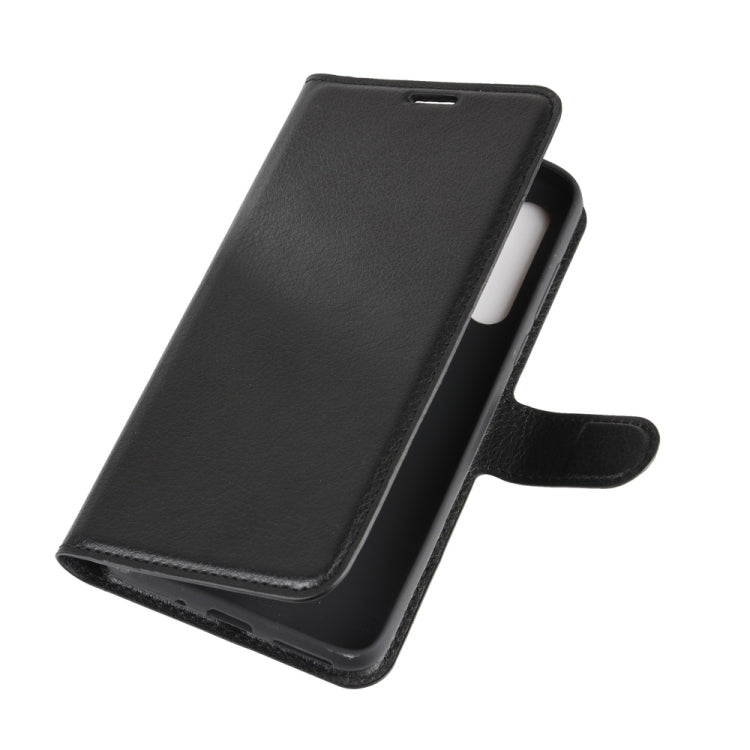 Black leather-style flip case with side strap and open bottom cutout