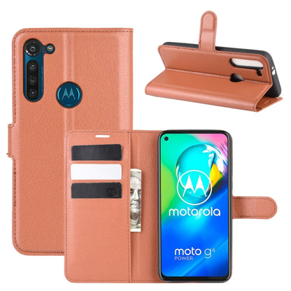 Brown litchi texture flip wallet phone case with card slots and stand holder