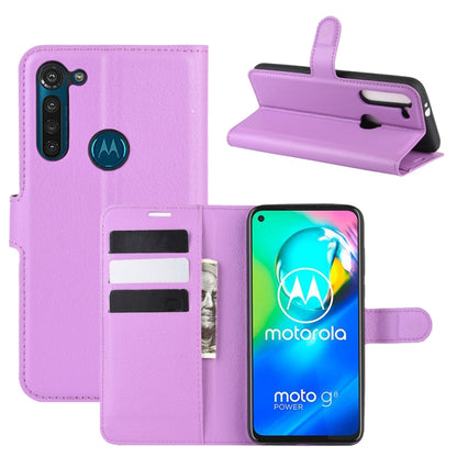 Purple litchi texture flip wallet phone case with card slots and stand holder