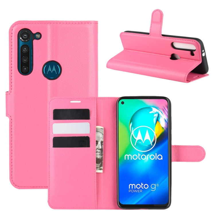 Rose pink litchi texture flip wallet phone case with card slots and stand holder