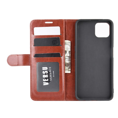 Brown flip phone case interior with card slots and a phone back cover opening.