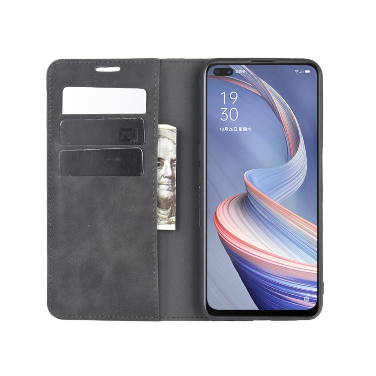 OPPO A92s leather magnetic wallet case with card slots, black