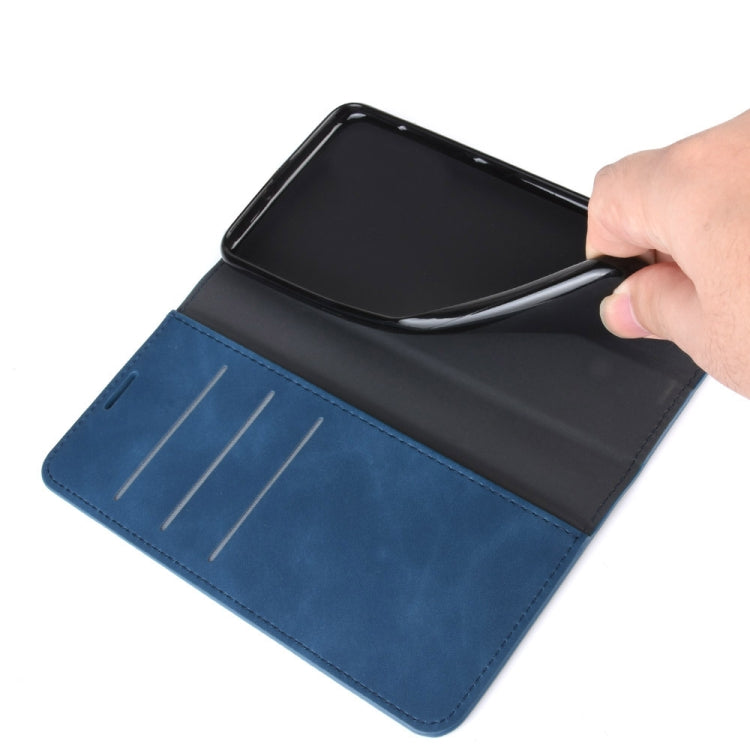 OPPO A92s leather magnetic wallet case with blue card holder, black exterior
