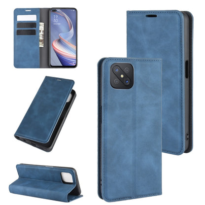 Dark blue flip leather phone case wallet with card slots and kickstand, open and closed