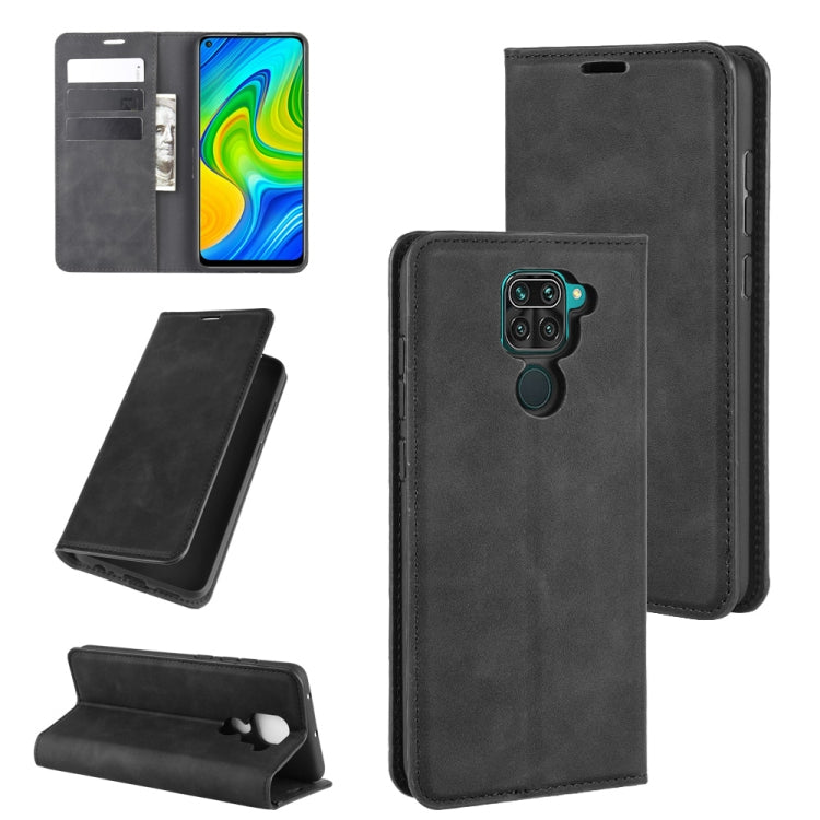 Leather flip phone case with magnetic closure, card slots, and stand for Redmi Note 9 4G
