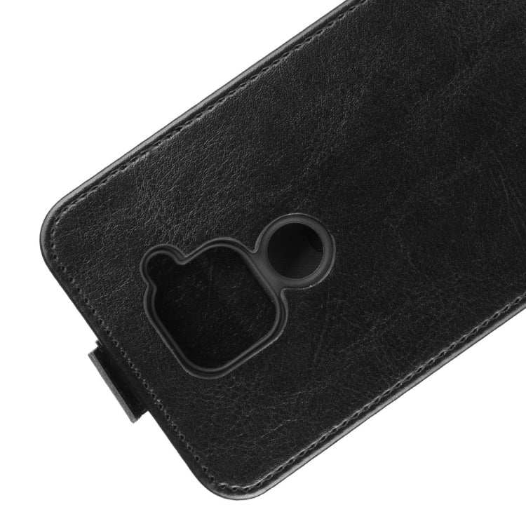 Black vertical flip leather phone case for Redmi Note 9 4G, camera cutout detail