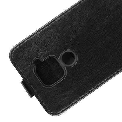 Black vertical flip leather phone case for Redmi Note 9 4G, camera cutout detail