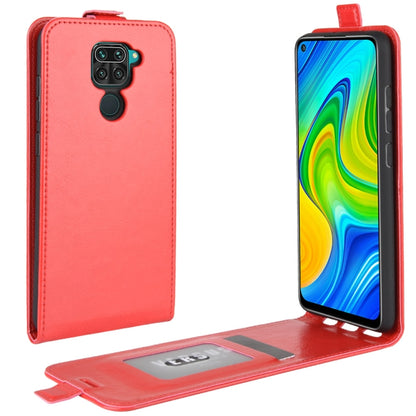 Red vertical flip leather phone case with card slot and photo frame for Redmi Note 9 4G