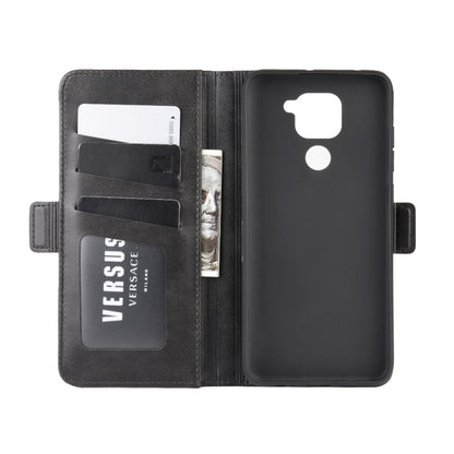 Magnetic flip leather wallet case with card holder slots, black, open view.