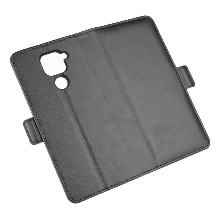 Magnetic flip leather wallet phone case, dark color, open with card slots and cutouts.