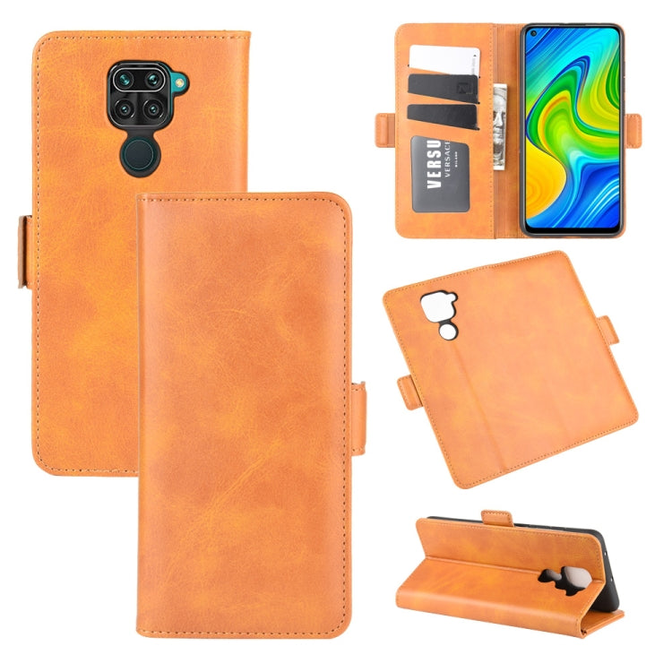 Orange leather magnetic flip phone case with card slots and stand, for Redmi Note 10X 4G