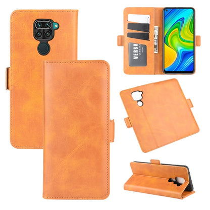 Orange leather magnetic flip phone case with card slots and stand, for Redmi Note 10X 4G