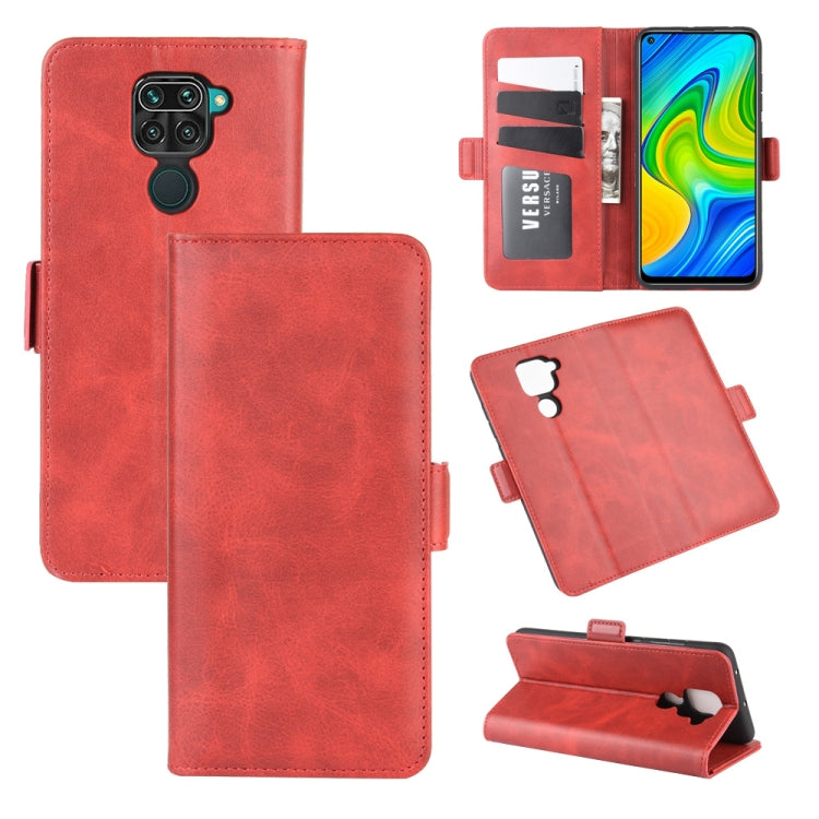 Red leather magnetic flip phone wallet case with card slots and stand