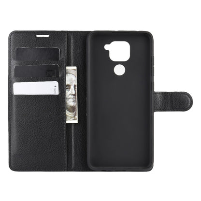 Black flip wallet phone case with card holder slots and stand-style strap