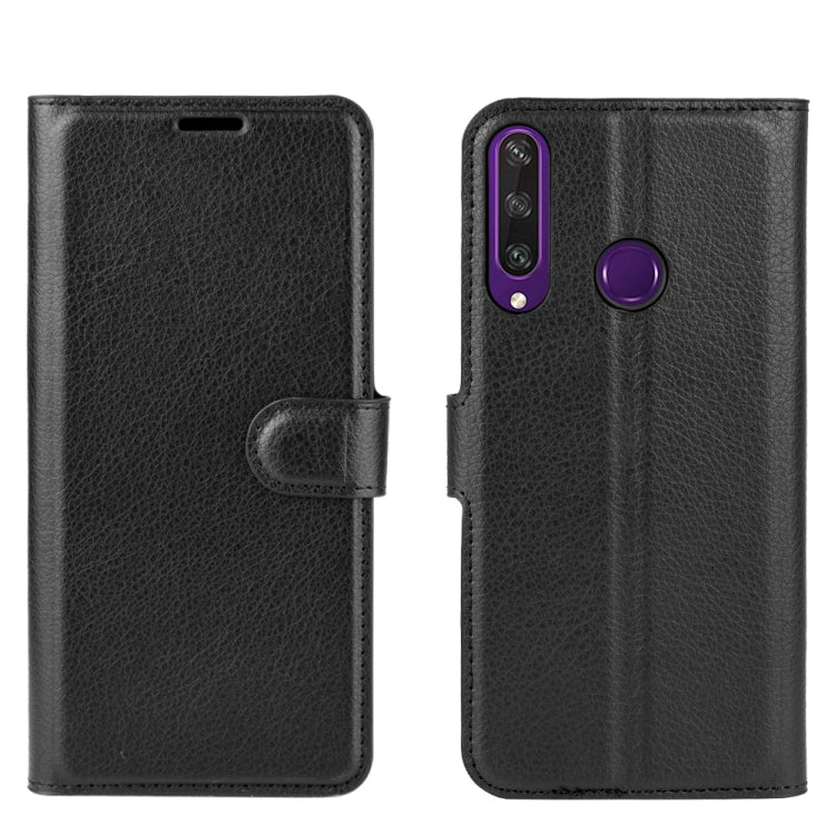 Black wallet phone case with flip cover and card slots for Huawei Y6p
