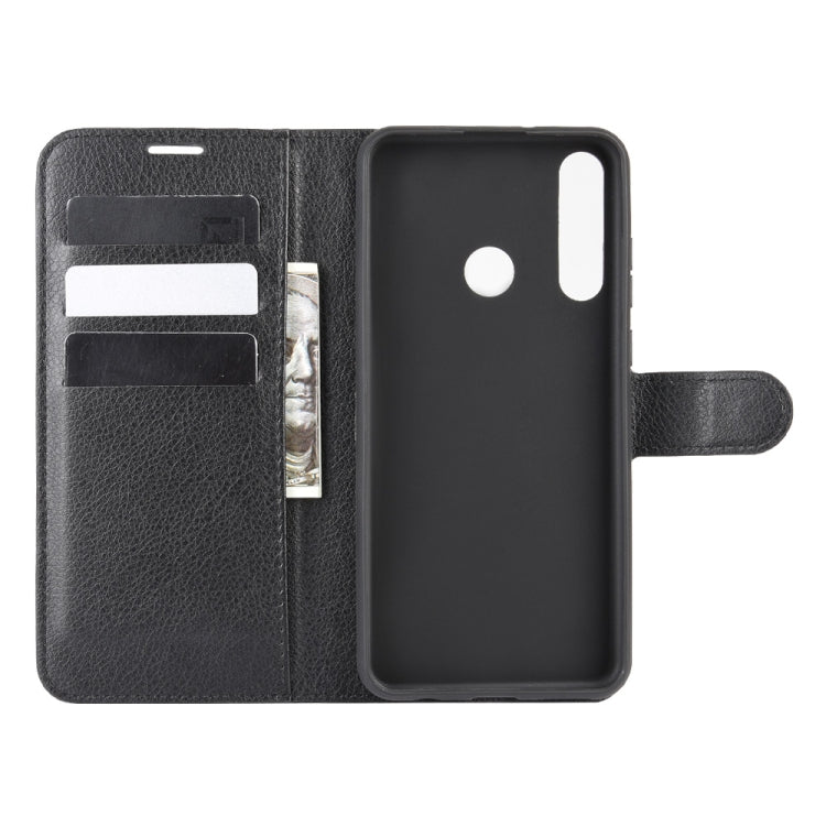 Black wallet phone case with interior card pockets and flip cover for Huawei Y6p