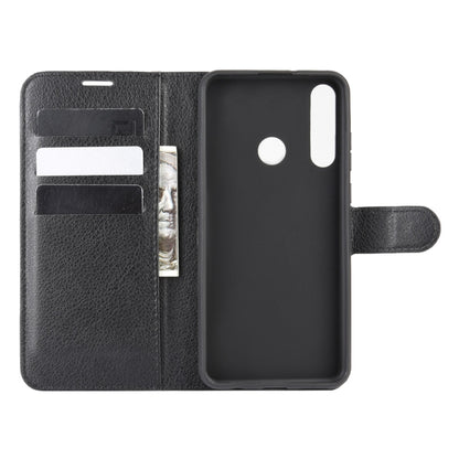 Black wallet phone case with interior card pockets and flip cover for Huawei Y6p