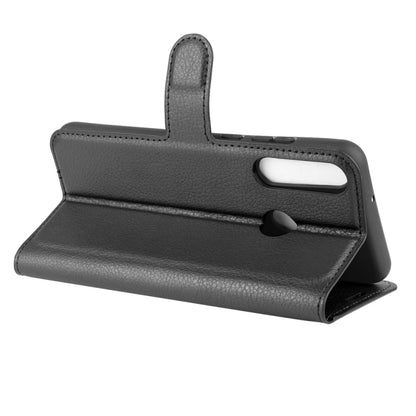 Black flip stand wallet phone case with cutout speaker and top handle for Huawei Y6p