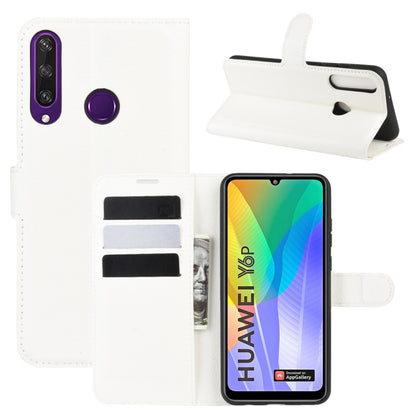 White litchi-texture flip phone case with card slots and stand holder for Huawei Y6p