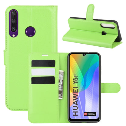 Green litchi-texture flip phone case with card slots and stand holder for Huawei Y6p