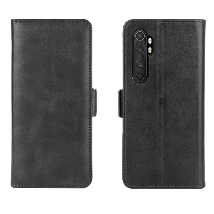 Xiaomi Mi Note 10 Lite leather flip case, black front and back views