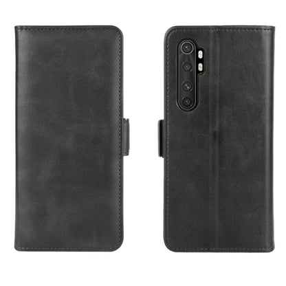 Xiaomi Mi Note 10 Lite leather flip case, black front and back views