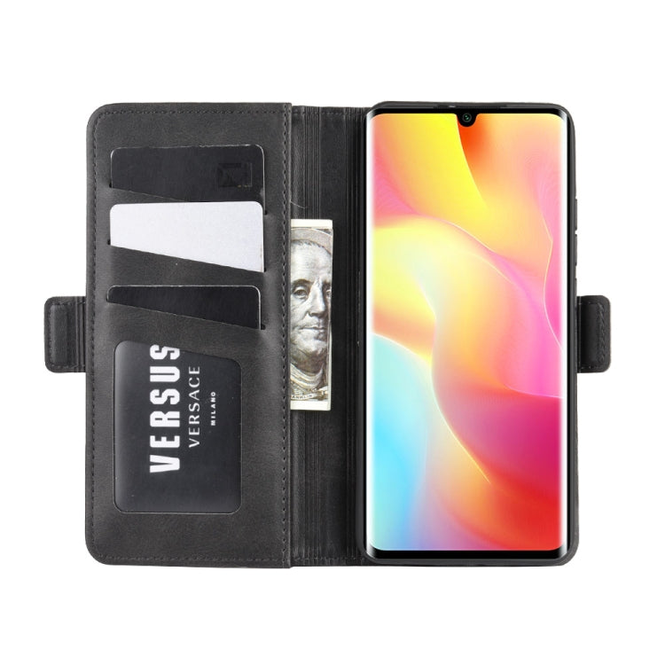 Xiaomi Mi Note 10 Lite leather flip case, black open with card slots and phone holder