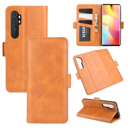 Leather flip wallet phone case in tan/orange with card slots, magnetic closure, and stand
