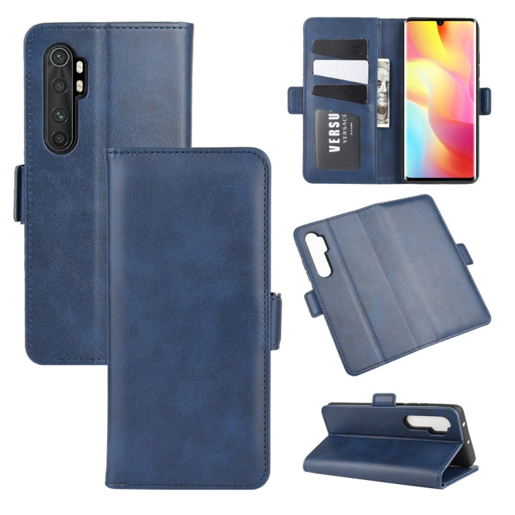 Leather flip wallet phone case in blue with card slots, magnetic closure, and stand