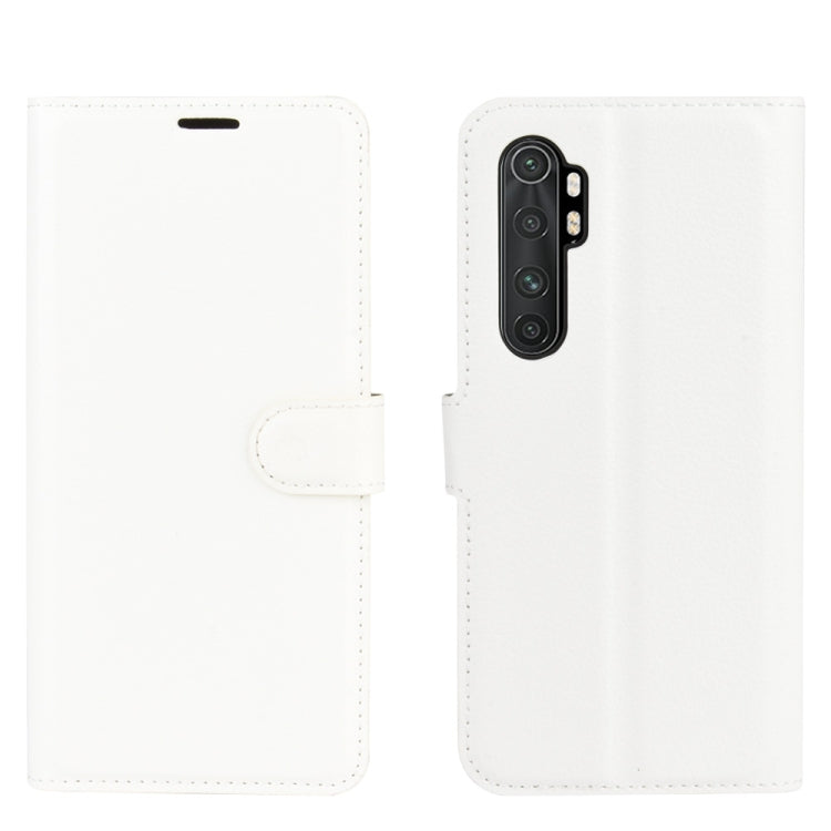 White folio wallet phone case with flip cover and camera cutout for Xiaomi Mi Note 10 Lite