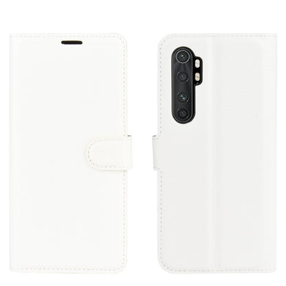 White folio wallet phone case with flip cover and camera cutout for Xiaomi Mi Note 10 Lite