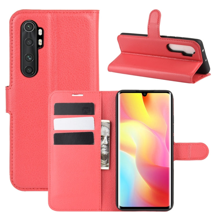 Coral-red phone flip wallet case with litchi texture, card slots, and stand