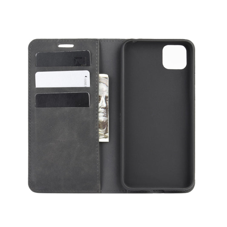 Black leather phone wallet case with card slots and full cover, for Huawei Y5p