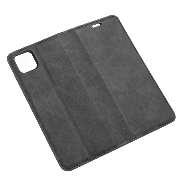 Black leather phone wallet case back cover with corner cutout, for Huawei Y5p
