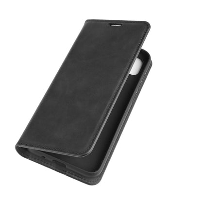Black leather folio phone wallet case with front cutout, for Huawei Y5p