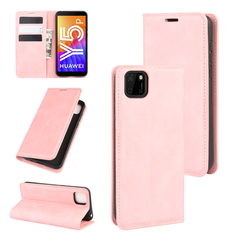 Pink leather magnetic phone case with stand, card slots, and camera cutout