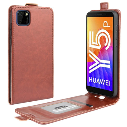 Brown leather vertical flip phone case with card slots and open flip cover